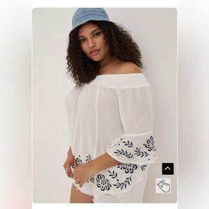 Torrid gauze embroidered off-shoulder top